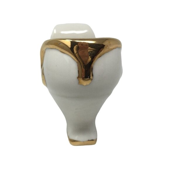Vintage White Porcelain Shoe with Heel Trimmed in Gold with Curled point - Picture 7 of 9